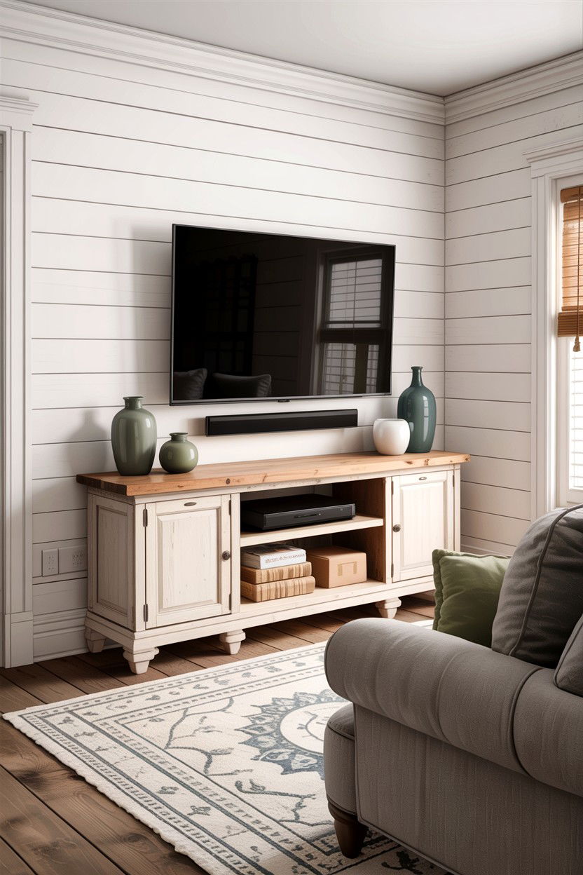 White Shiplap Walls - 30 fixer upper living room ideas