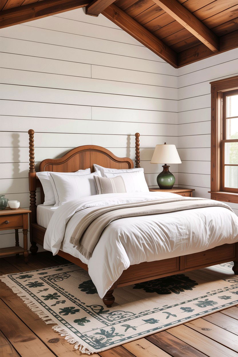 White Shiplap Walls - 30 rustic white bedroom ideas