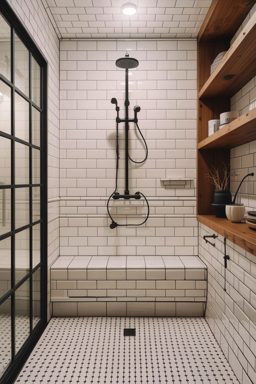 White Subway Tile Black Grout - 30 industrial bathroom ideas
