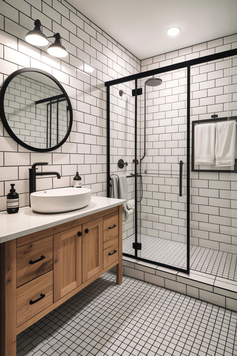 White Subway Tile Black Grout - 30 contrasting grout bathroom ideas