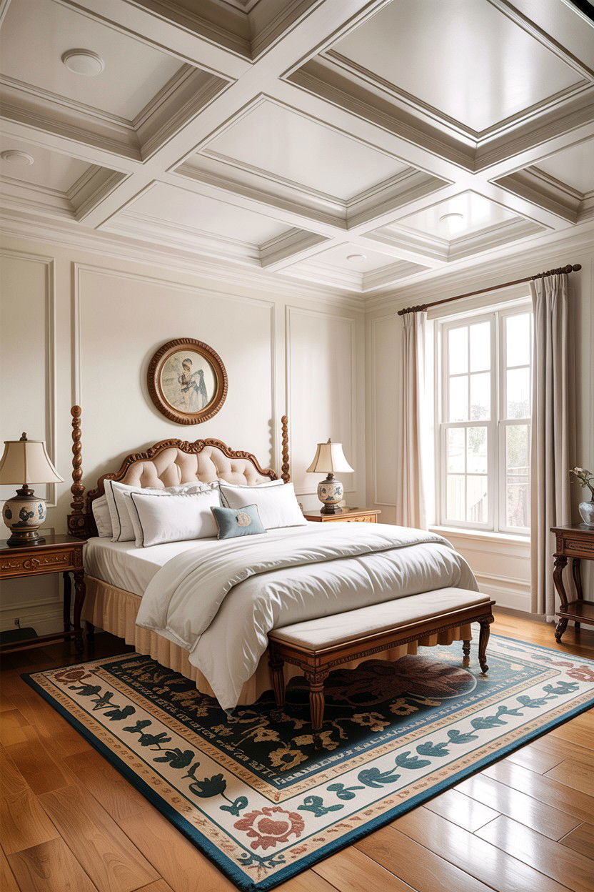 White Wood Coffered Ceiling - 30 bedroom coffered ceiling designs