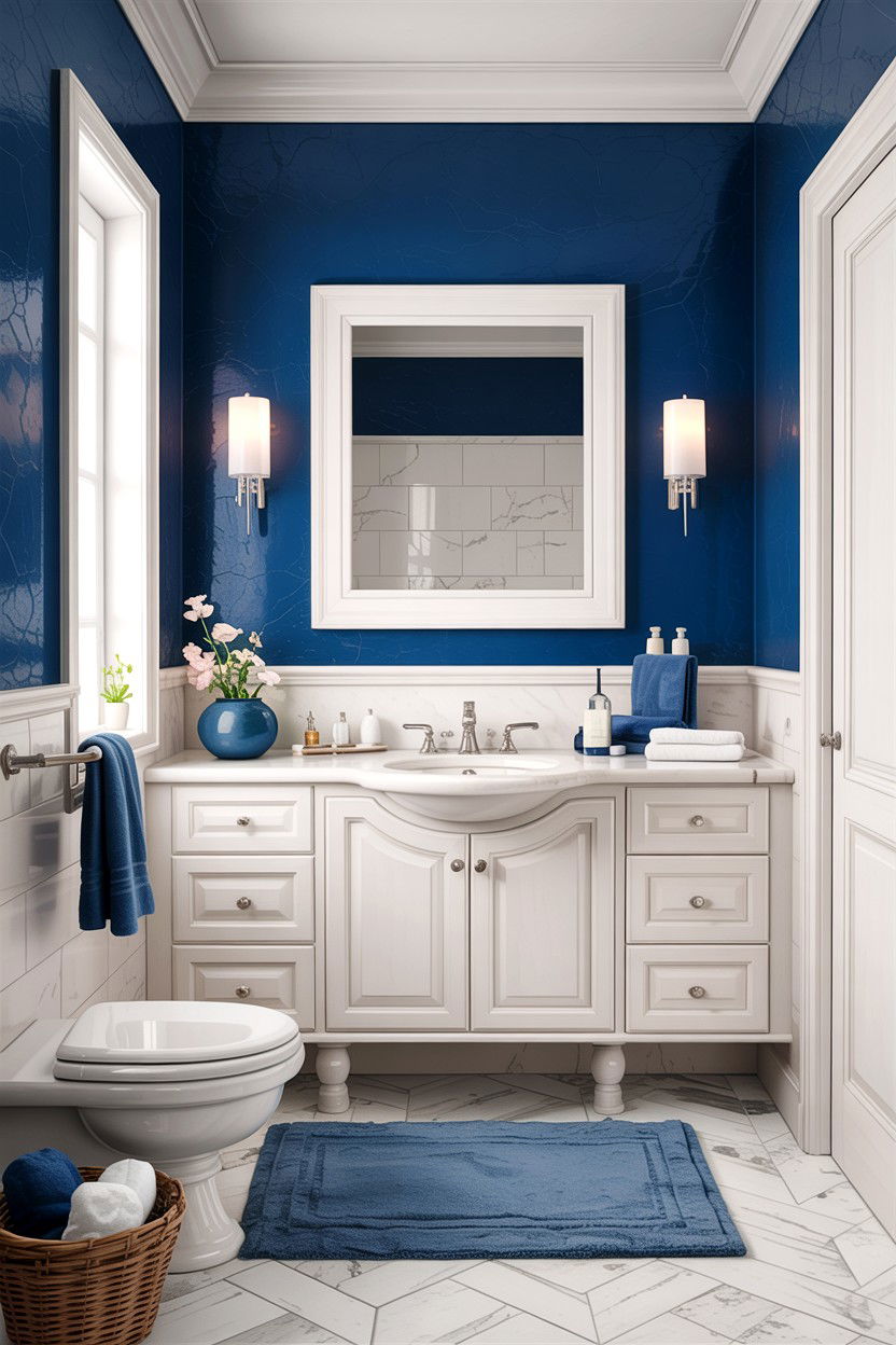 White and sapphire blue bathroom - 30 jewel tone bathroom ideas