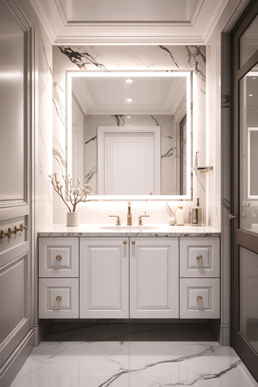 White bathroom backlit mirror - 30 backlit bathroom mirror ideas