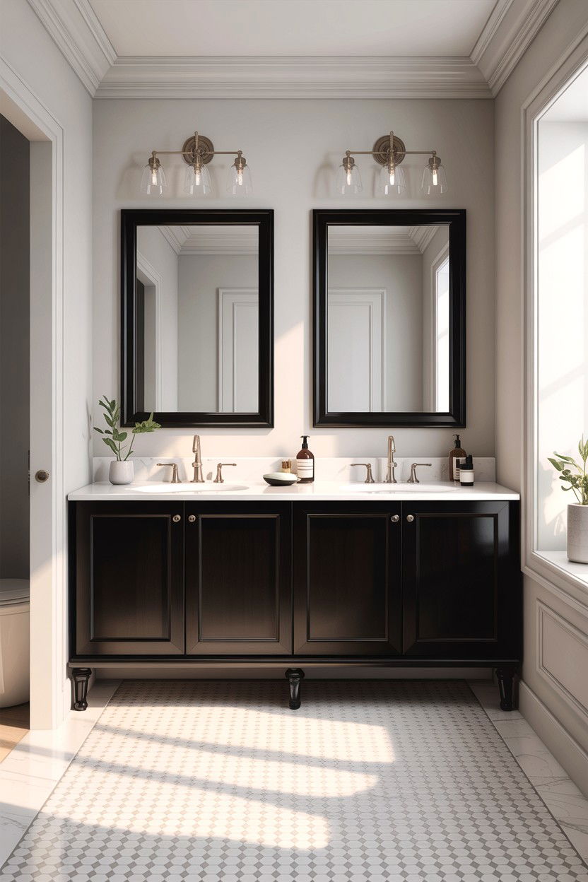 White bathroom black vanity - 30 high contrast bathroom ideas