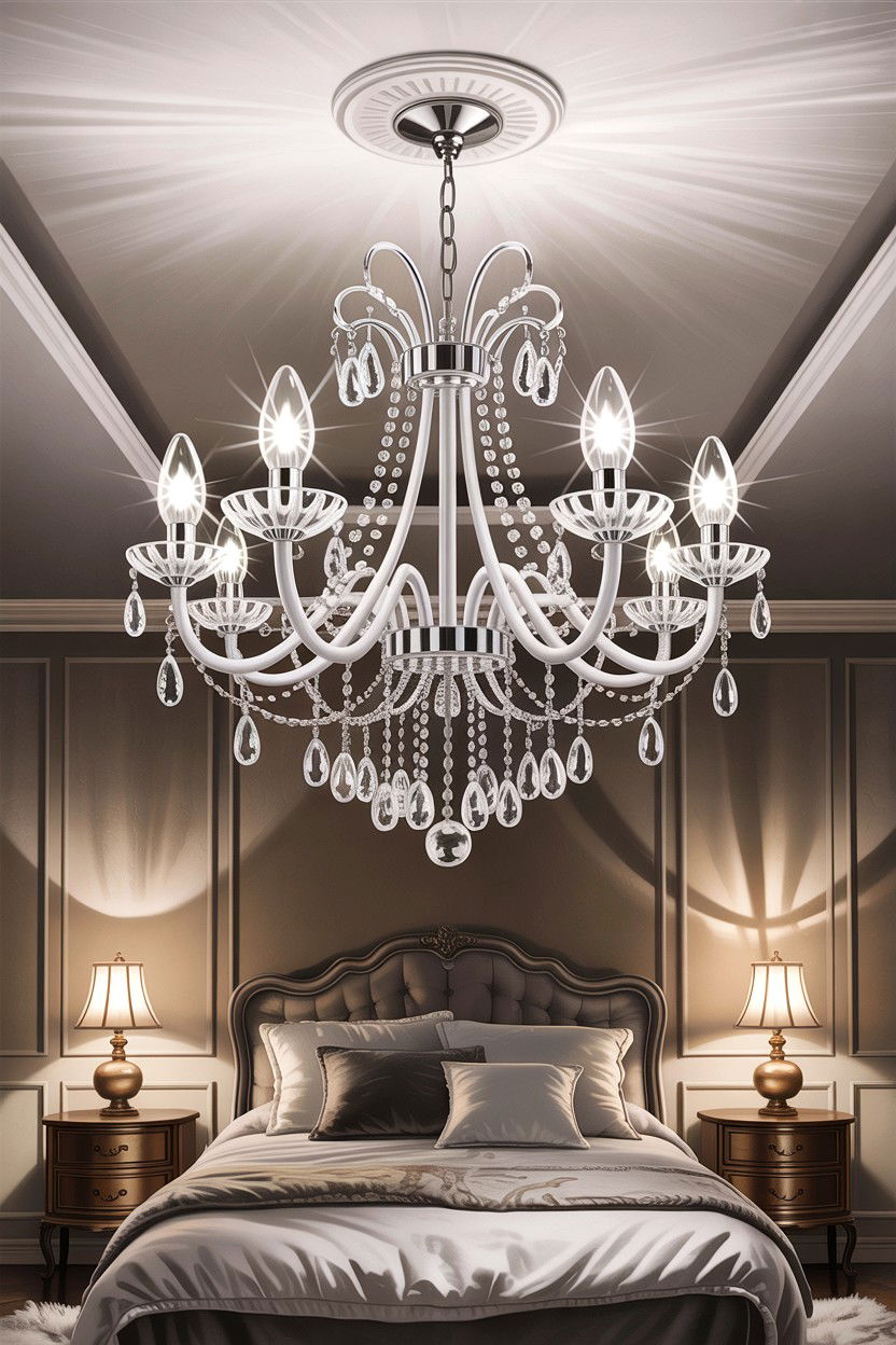 White bedroom crystal chandelier - 30 traditional white bedroom ideas