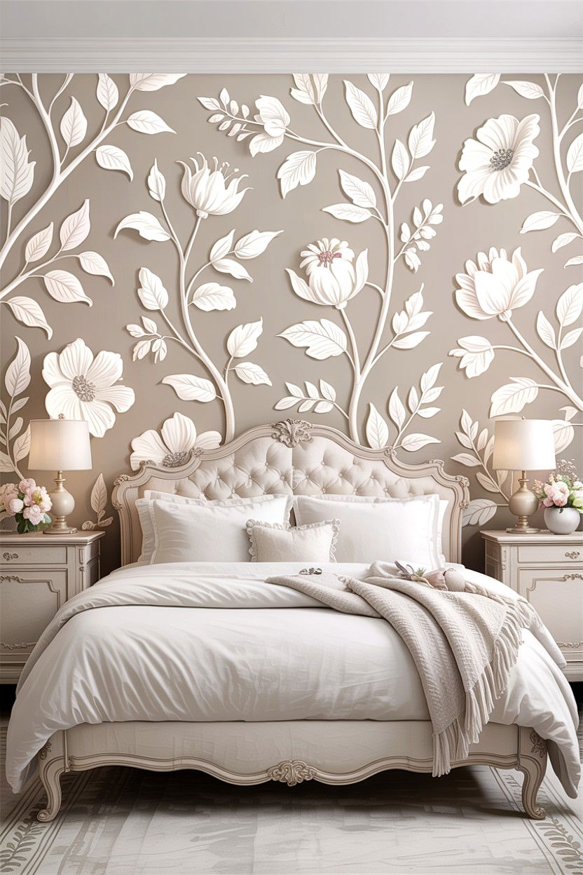 White bedroom floral wallpaper - 30 traditional white bedroom ideas