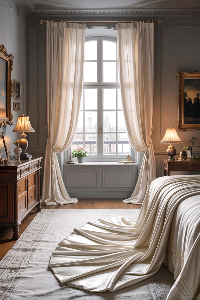 White bedroom silk curtains - 30 traditional white bedroom ideas