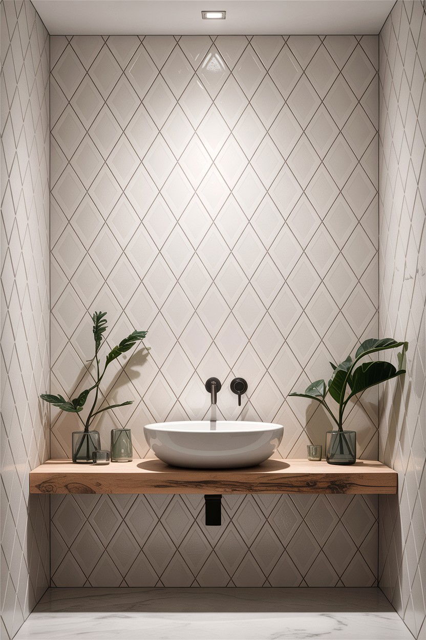White diamond texture bathroom wall - 30 diamond tile bathroom ideas