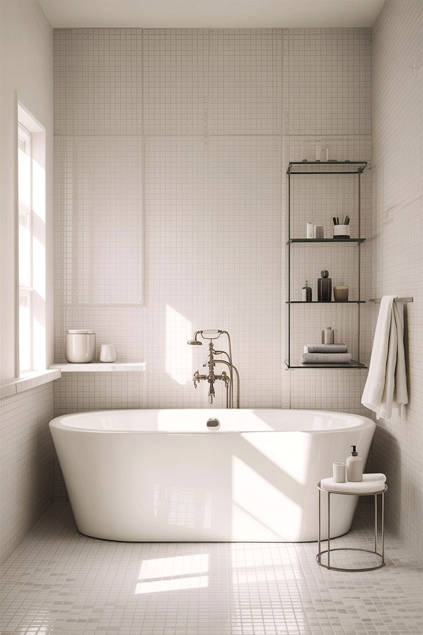 White glass mosaic bathroom wall - 30 glass mosaic bathroom ideas