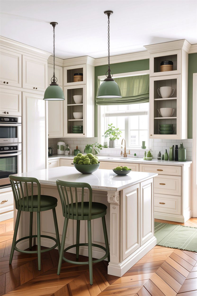 White kitchen cabinets sage green accents - 30 sage and white kitchen ideas