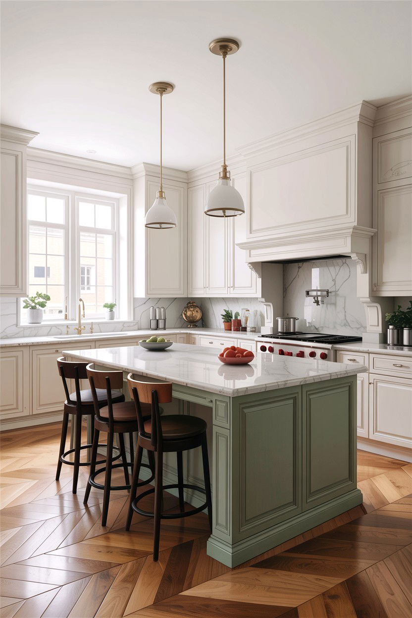 White kitchen cabinets sage green island - 30 sage and white kitchen ideas