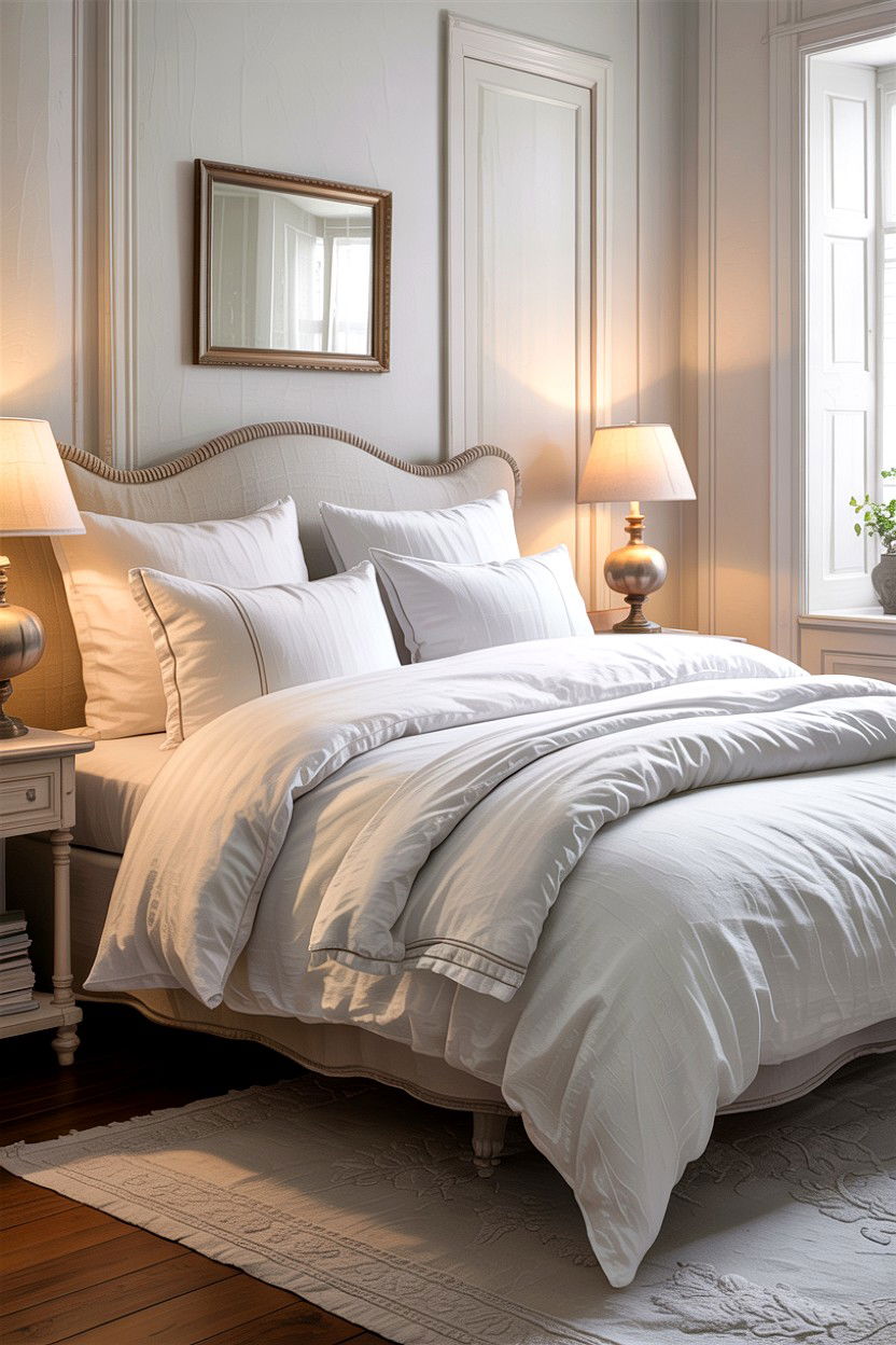 White linen bedding - 30 traditional white bedroom ideas