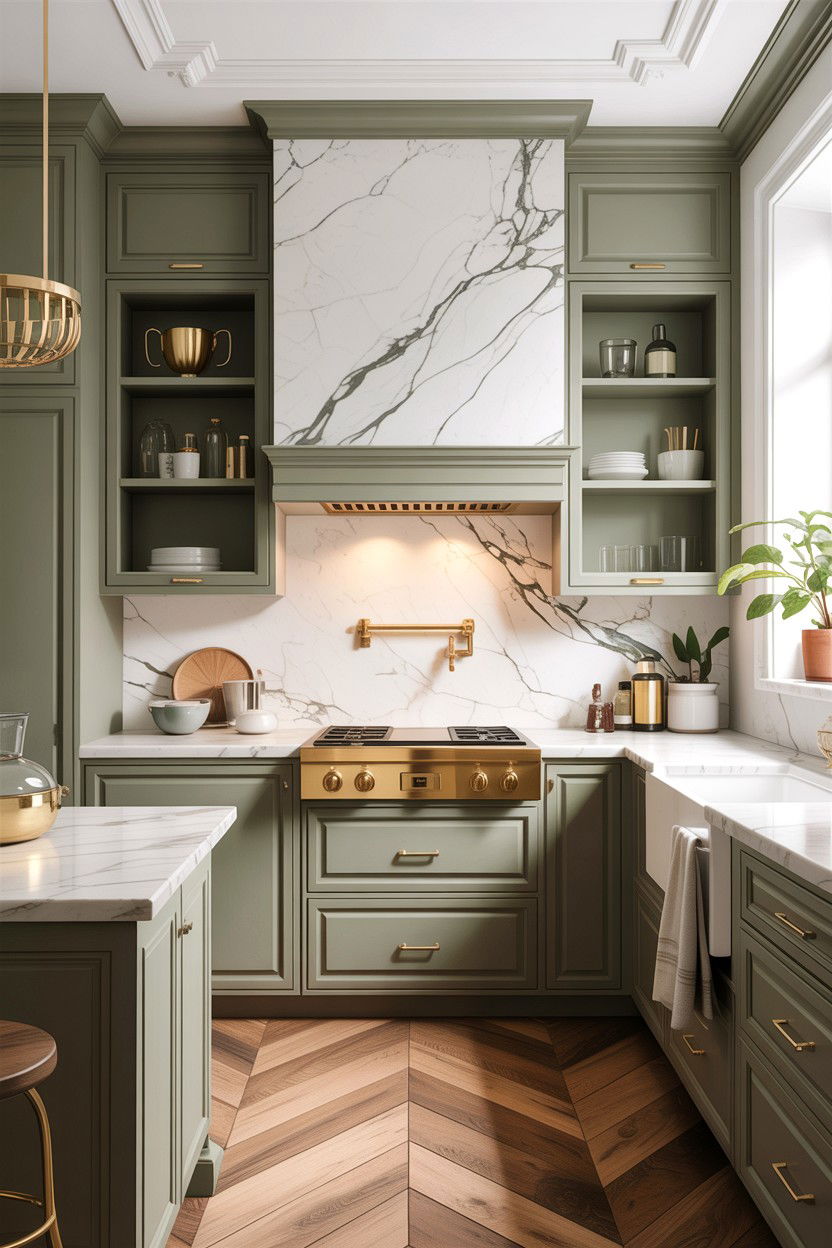 White marble countertops sage kitchen - 30 sage and white kitchen ideas