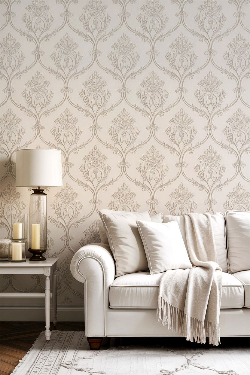 White on white damask wallpaper - 30 living room damask wallpapers
