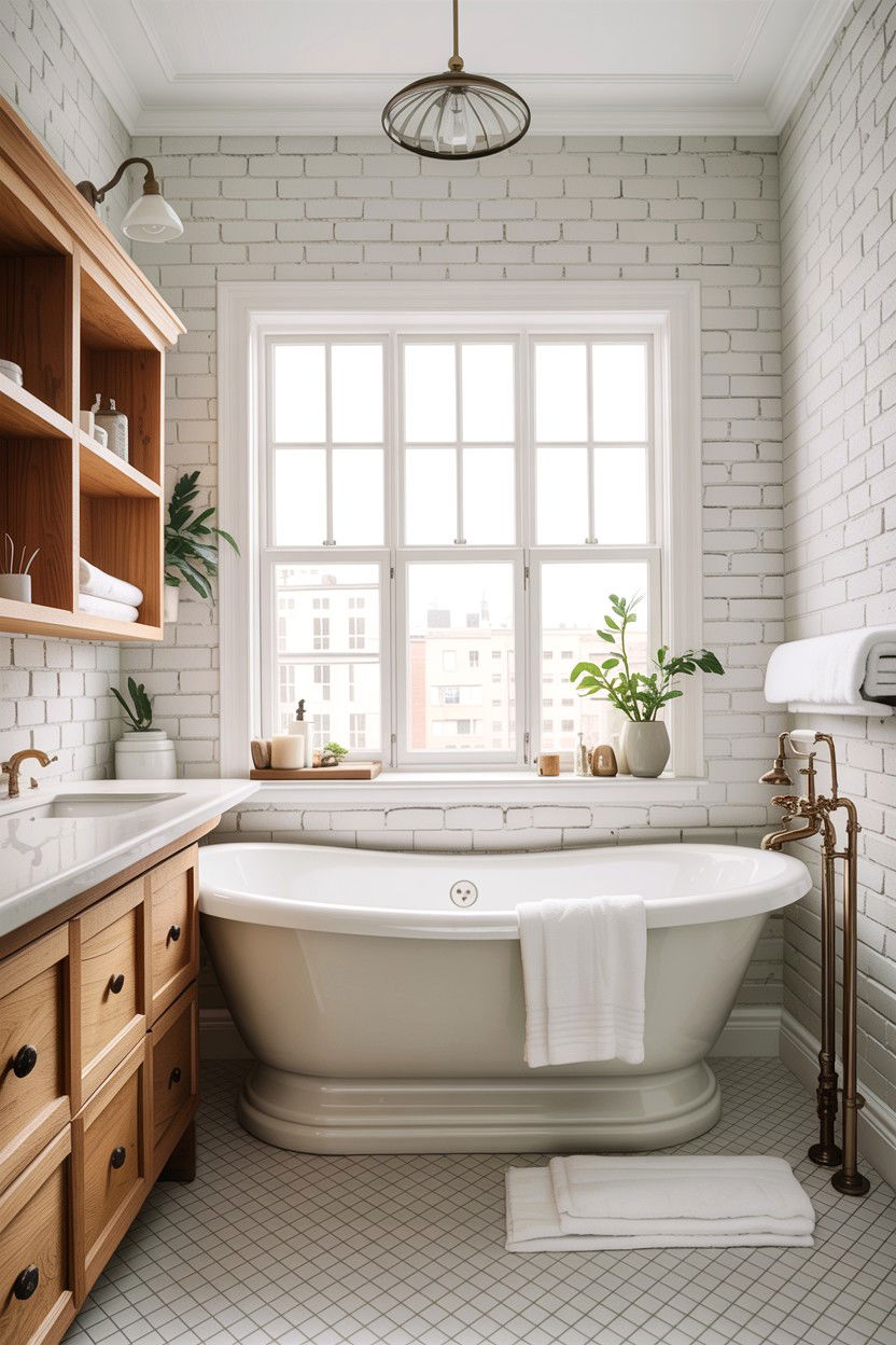White painted brick bathroom - 30 exposed brick bathroom ideas