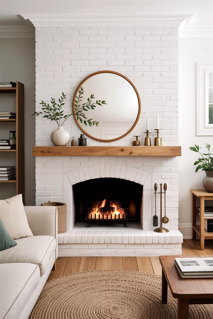 White painted brick fireplace - 30 living room fireplace brick ideas