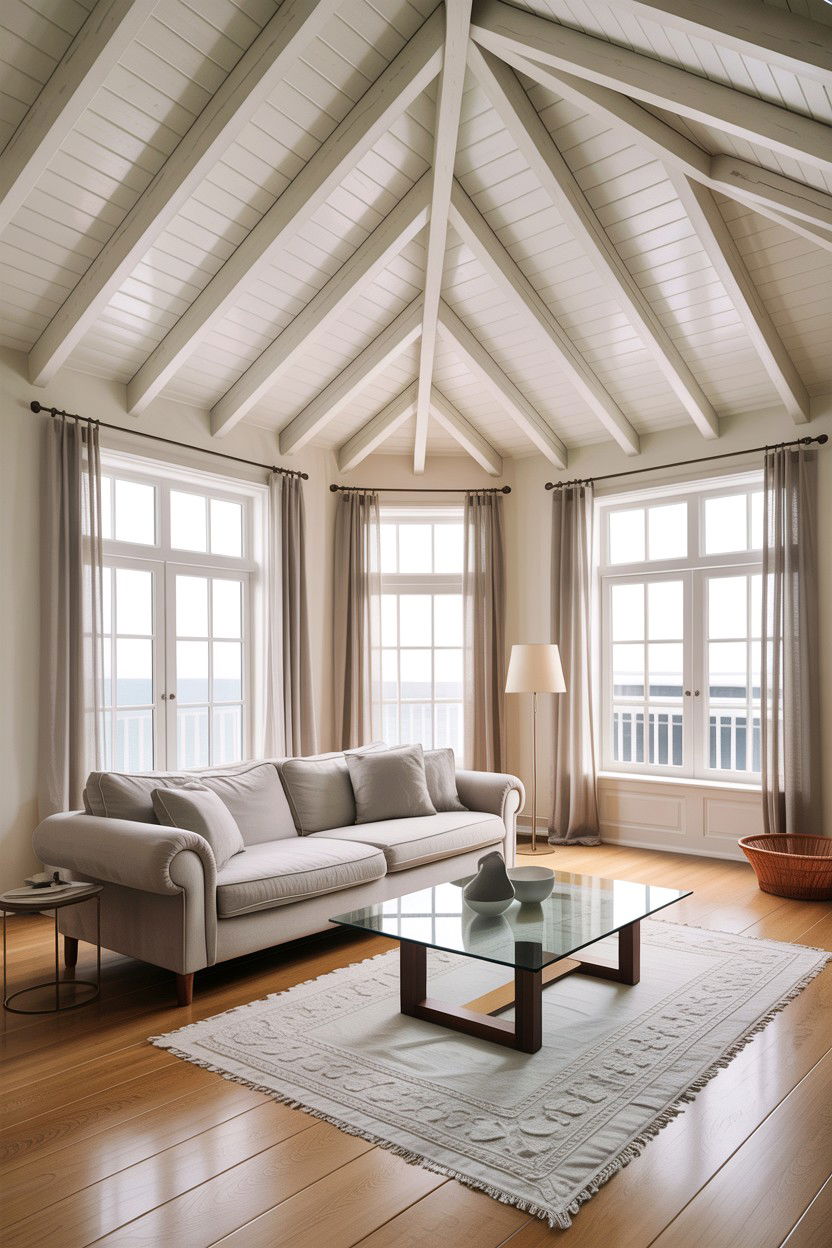 White painted rafters - 30 living room exposed rafter ideas