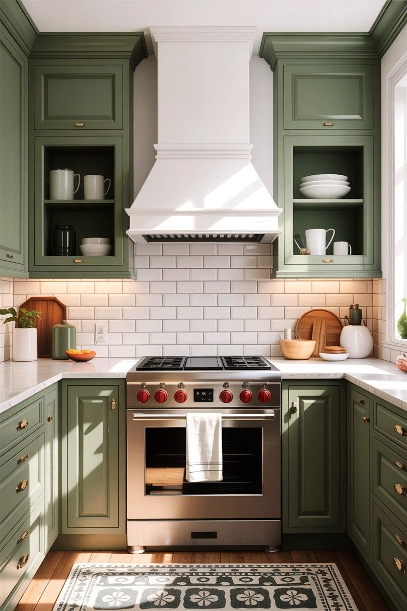 White subway tile backsplash sage cabinets - 30 sage and white kitchen ideas