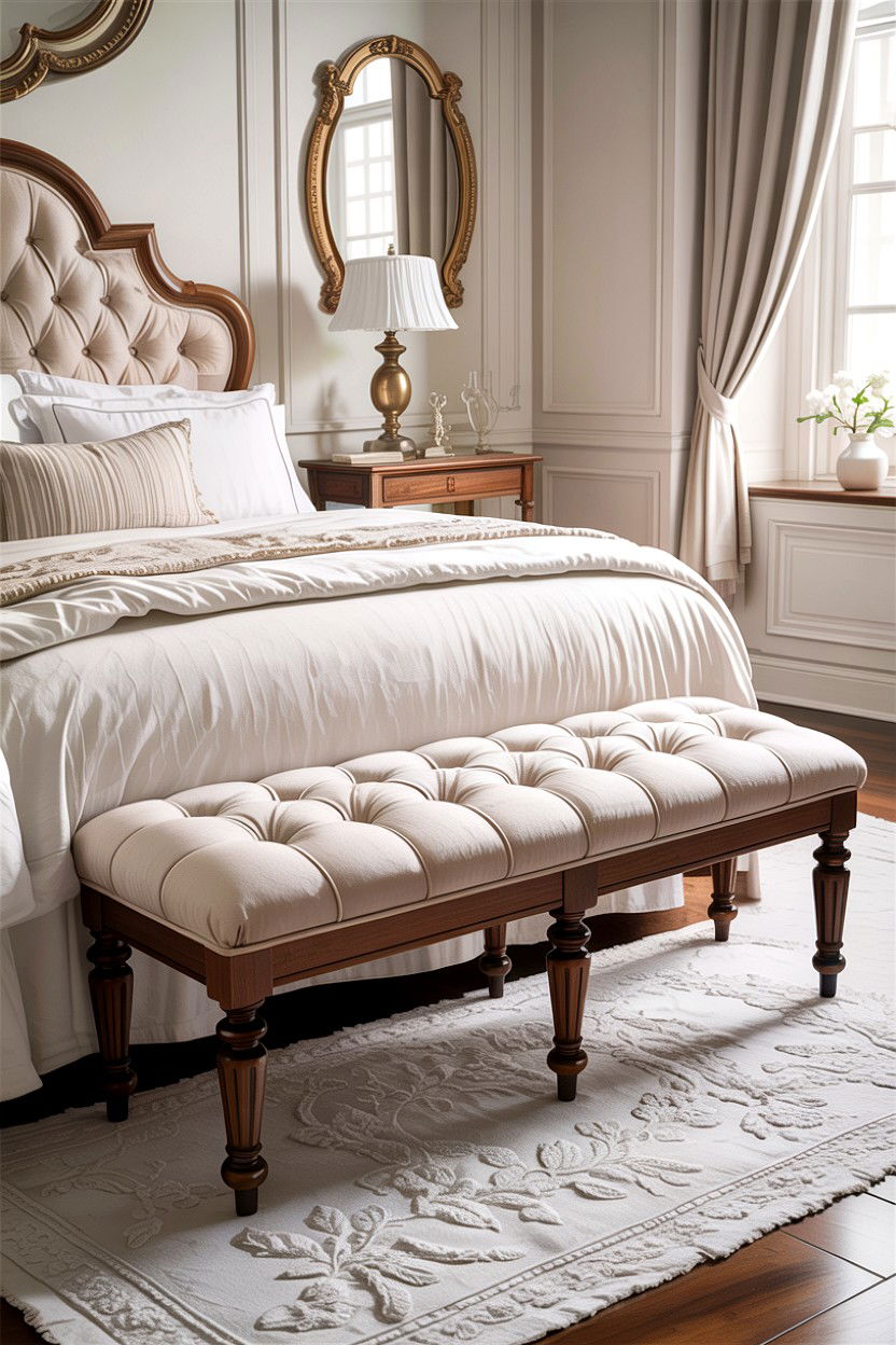 White upholstered bedroom bench - 30 traditional white bedroom ideas