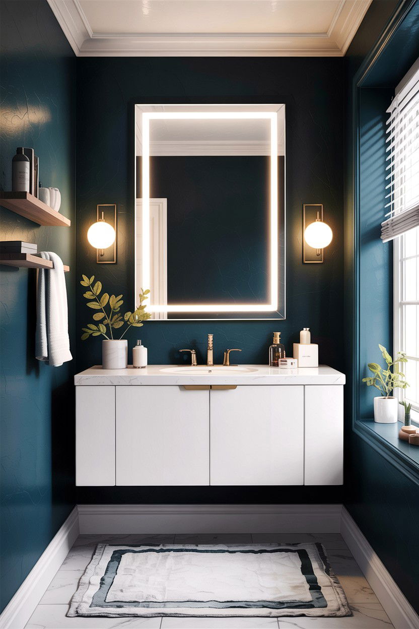 White vanity dark walls - 30 high contrast bathroom ideas