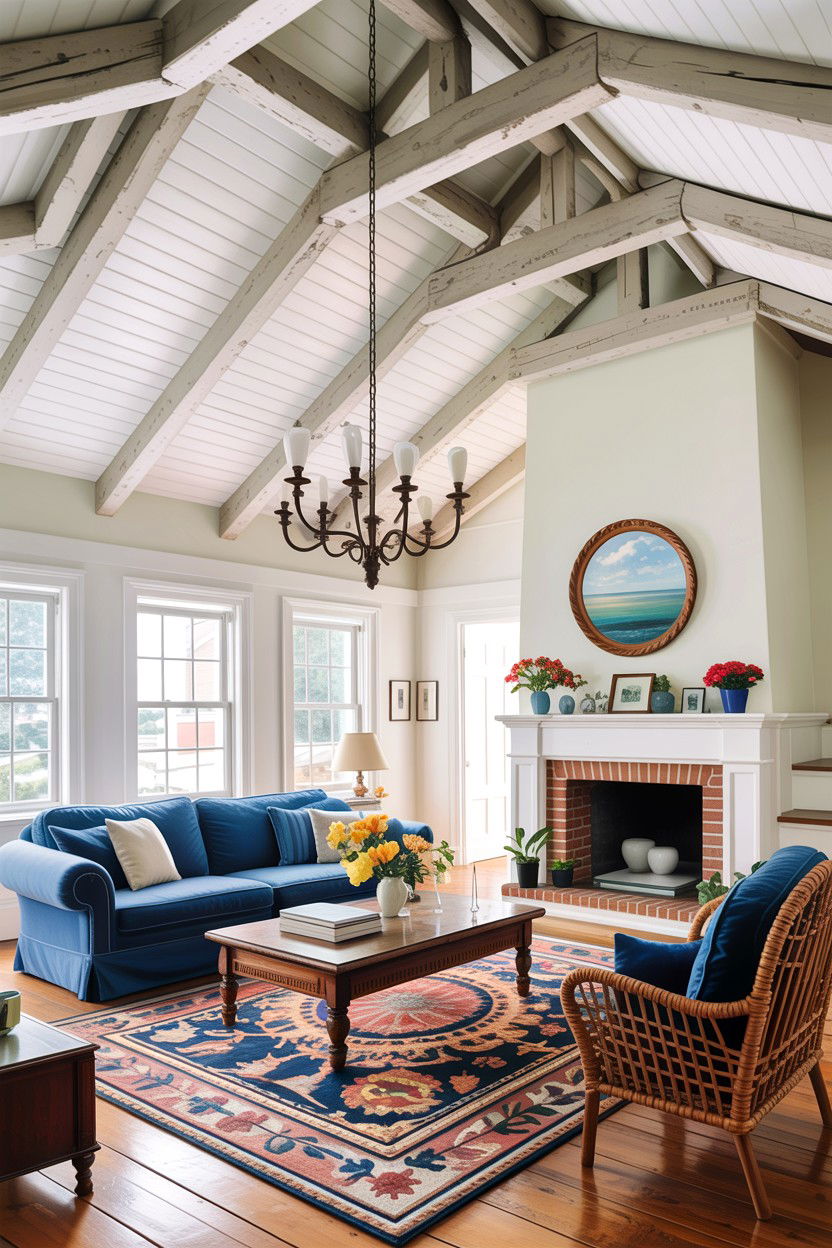 White wooden beams - 30 cape cod living room ideas
