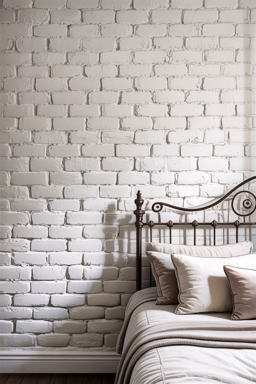 Whitewashed Brick Wall - 30 French shabby chic bedroom ideas