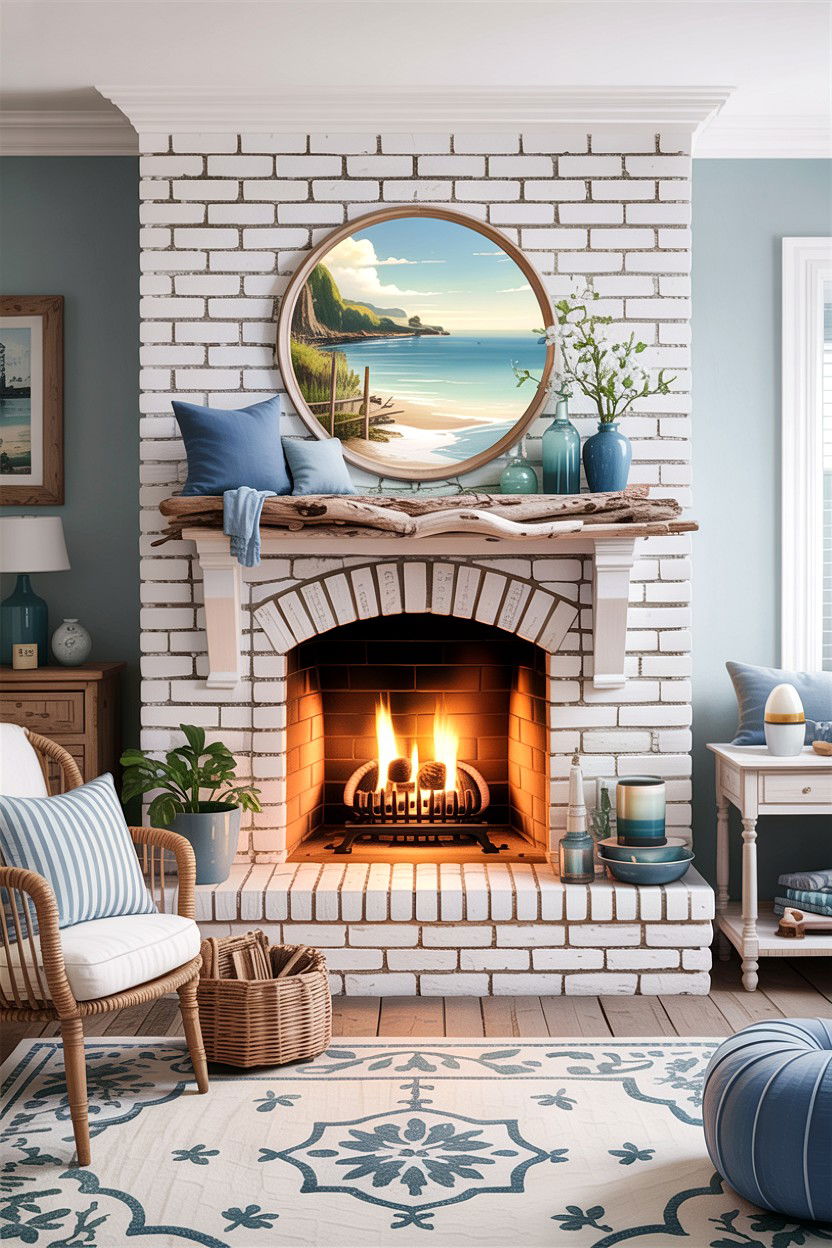 Whitewashed brick fireplace - 30 living room fireplace brick ideas