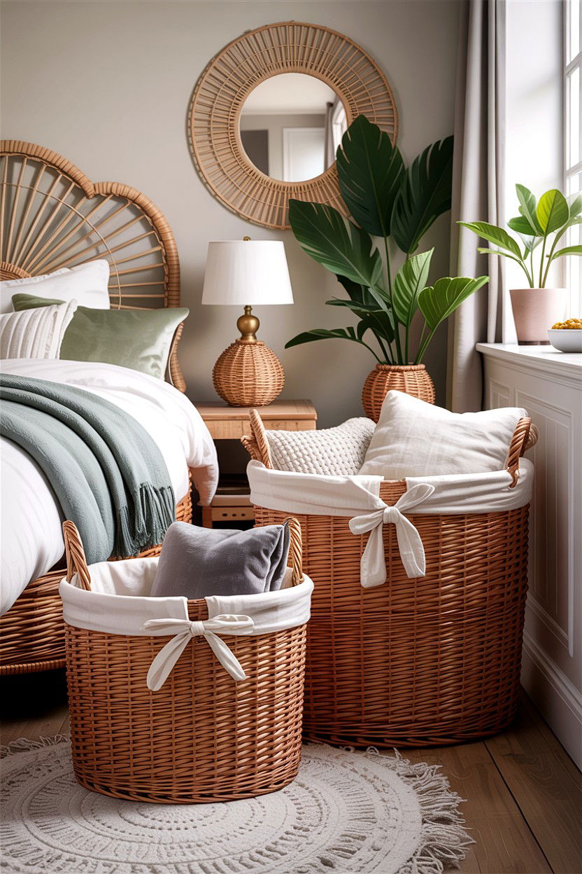 Wicker storage basket - 30 bedroom under bed storage ideas