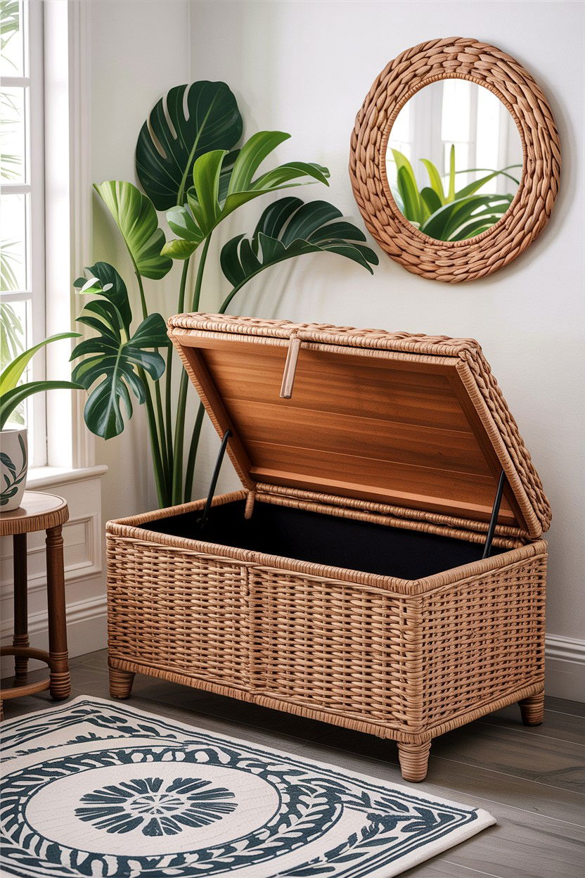 Wicker storage bench - 30 bedroom storage benches