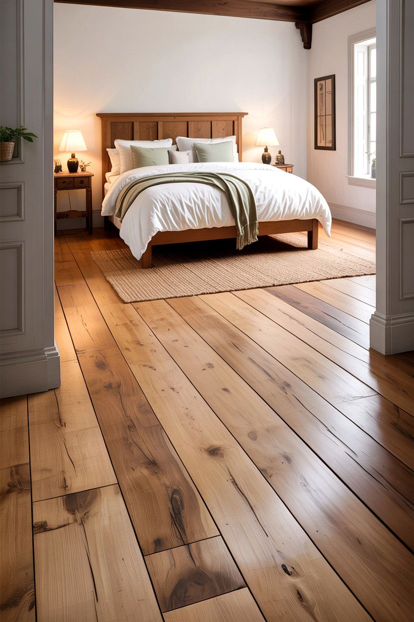 Wide Plank Floor - 30 rustic white bedroom ideas