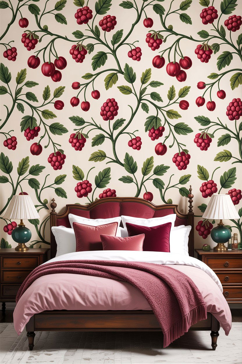 Wild Berry Floral Wallpaper - 30 berry bedroom ideas