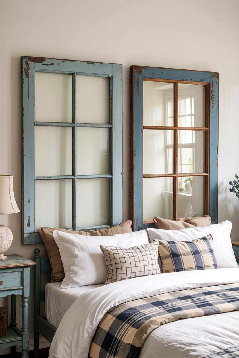 Window Frame Headboard - 30 bedroom DIY headboard ideas