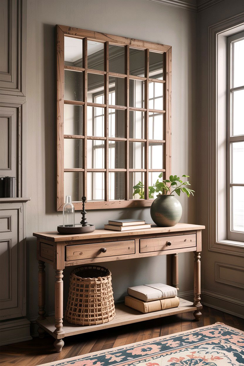 Window Pane Wall Mirror - 30 living room farmhouse furniture ideas