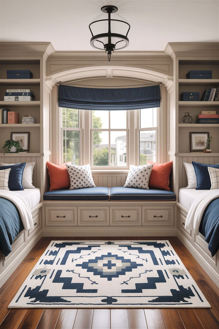 Window Seat Shared Bedroom - 30 boy and girl shared bedroom ideas