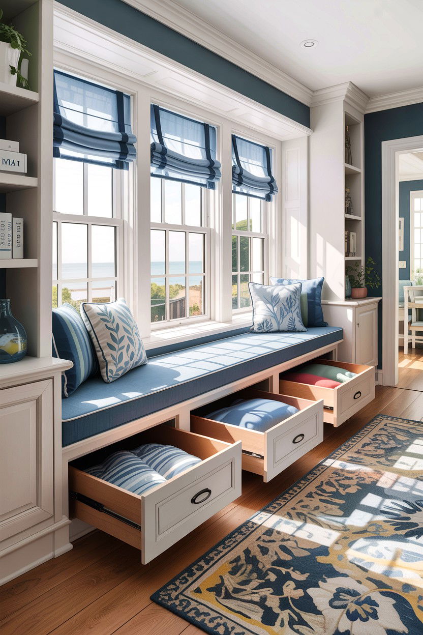 Window Seat Storage - 30 small living room space storage ideas