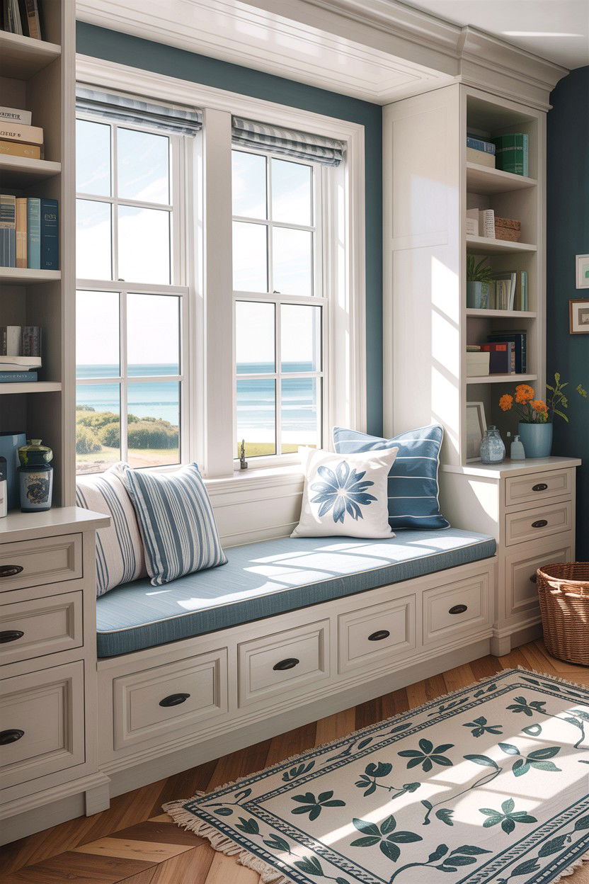 Window Seat Storage - 30 bathroom built-in storage ideas