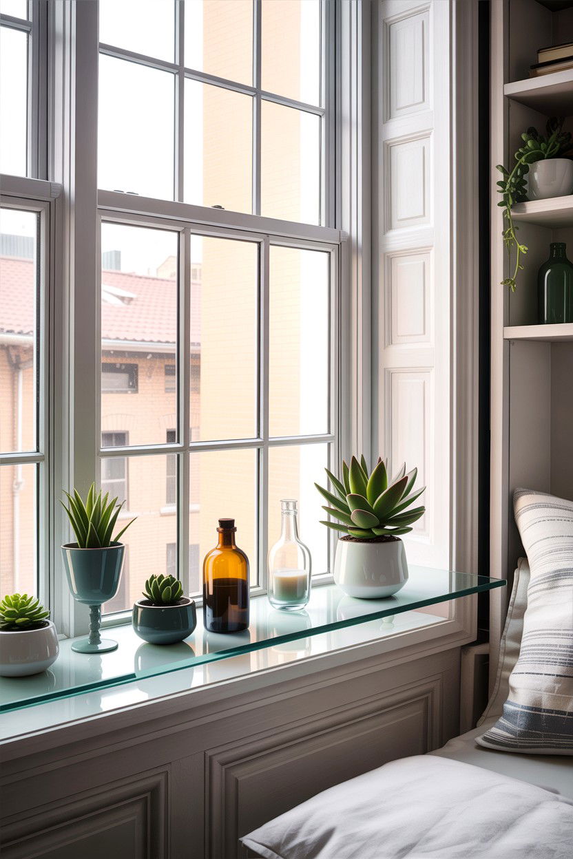 Window sill shelf - 30 small bathroom space storage ideas