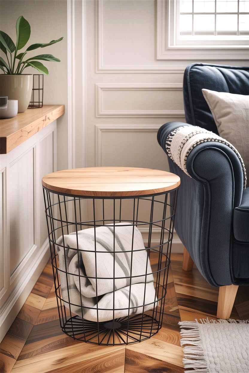Wire Basket Side Table - 30 living room accent table ideas