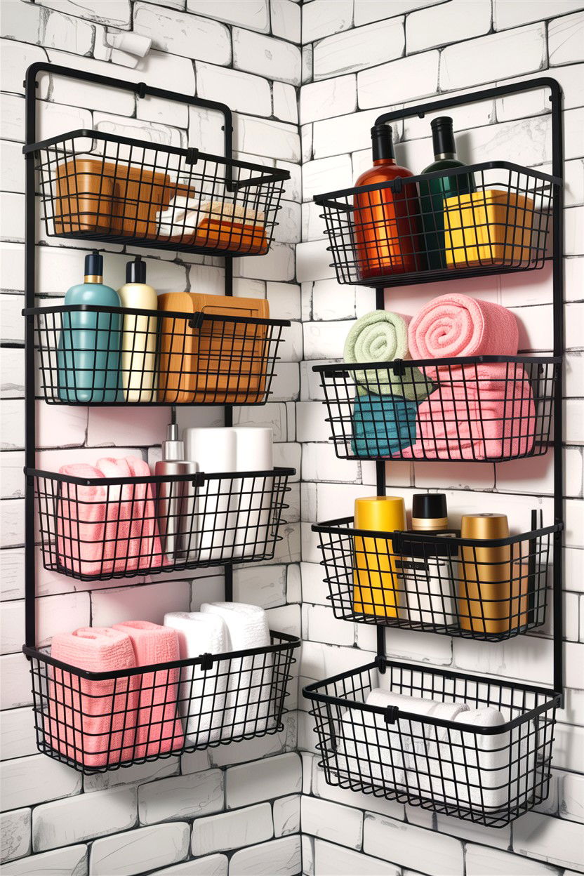 Wire Basket Wall Storage - 30 industrial bathroom ideas