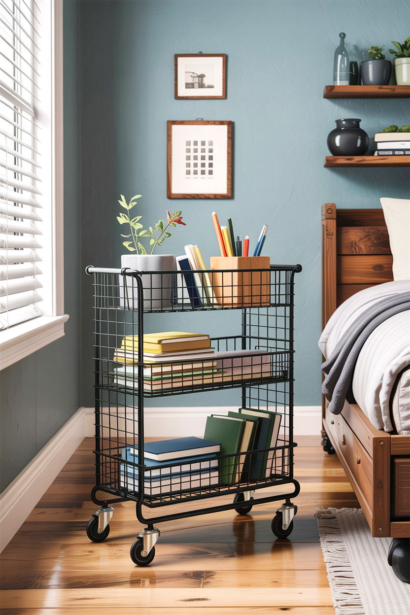 Wire rolling cart - 30 bedroom under bed storage ideas