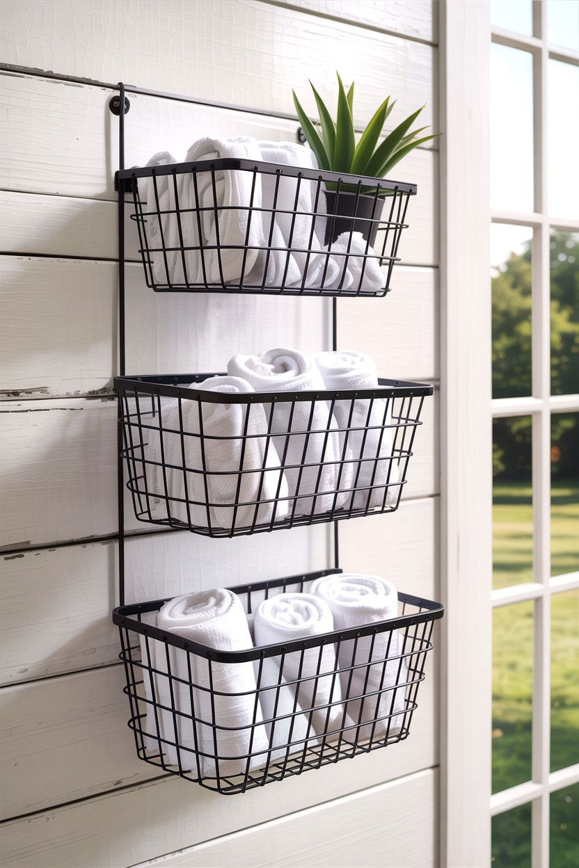 Wire wall mounted baskets - 30 bathroom basket storage ideas