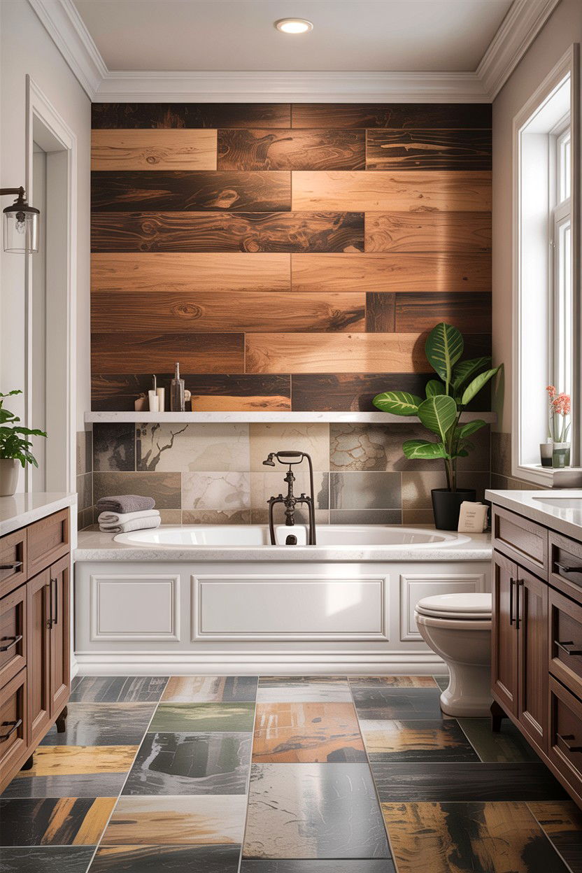 Wood Accent Bathroom Wall - 30 alcove tub ideas