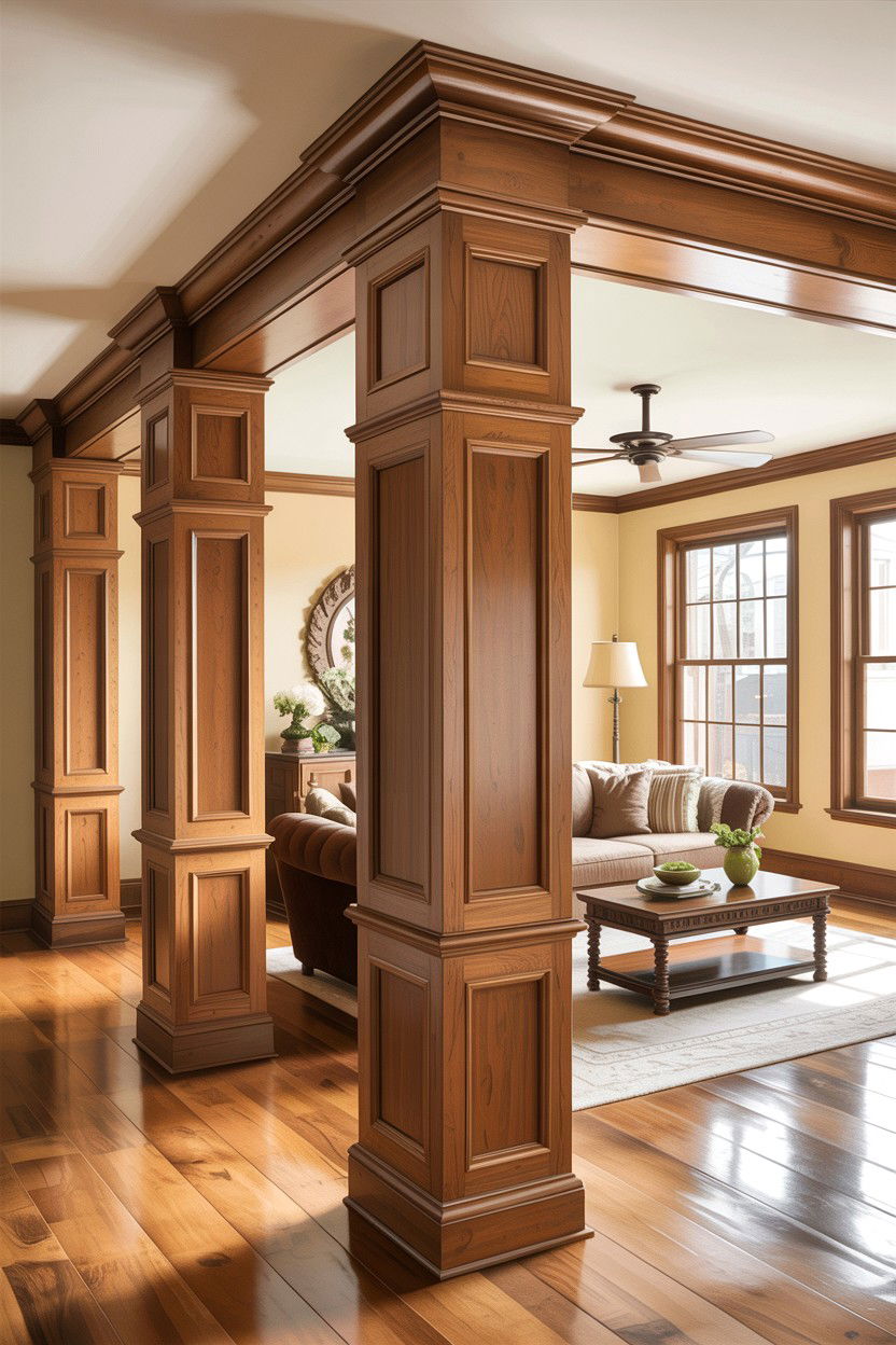 Wood Column Wrap - 30 living room custom woodwork ideas