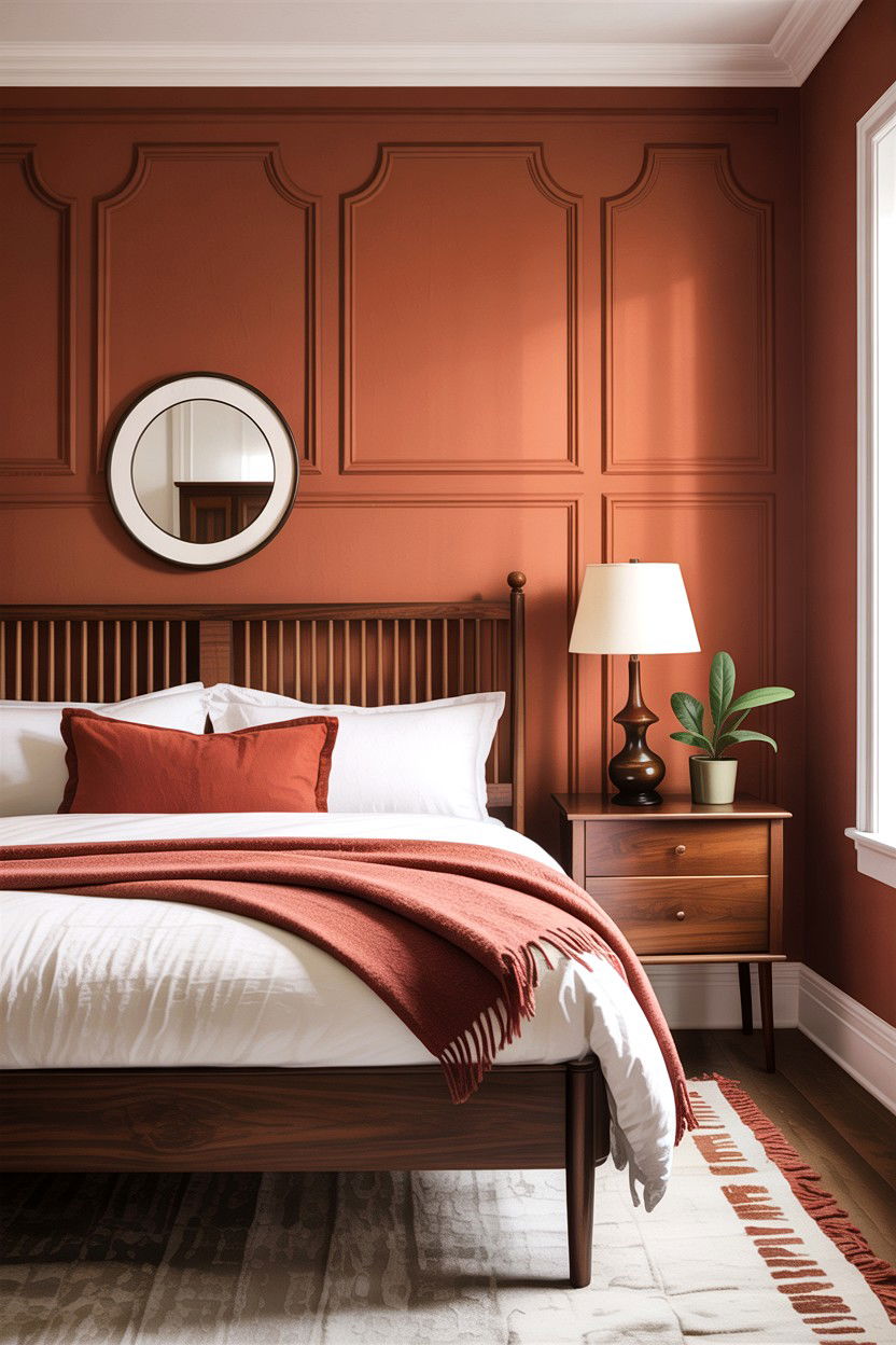 Wood Furniture and Terracotta Walls - 30 bedroom terracotta walls