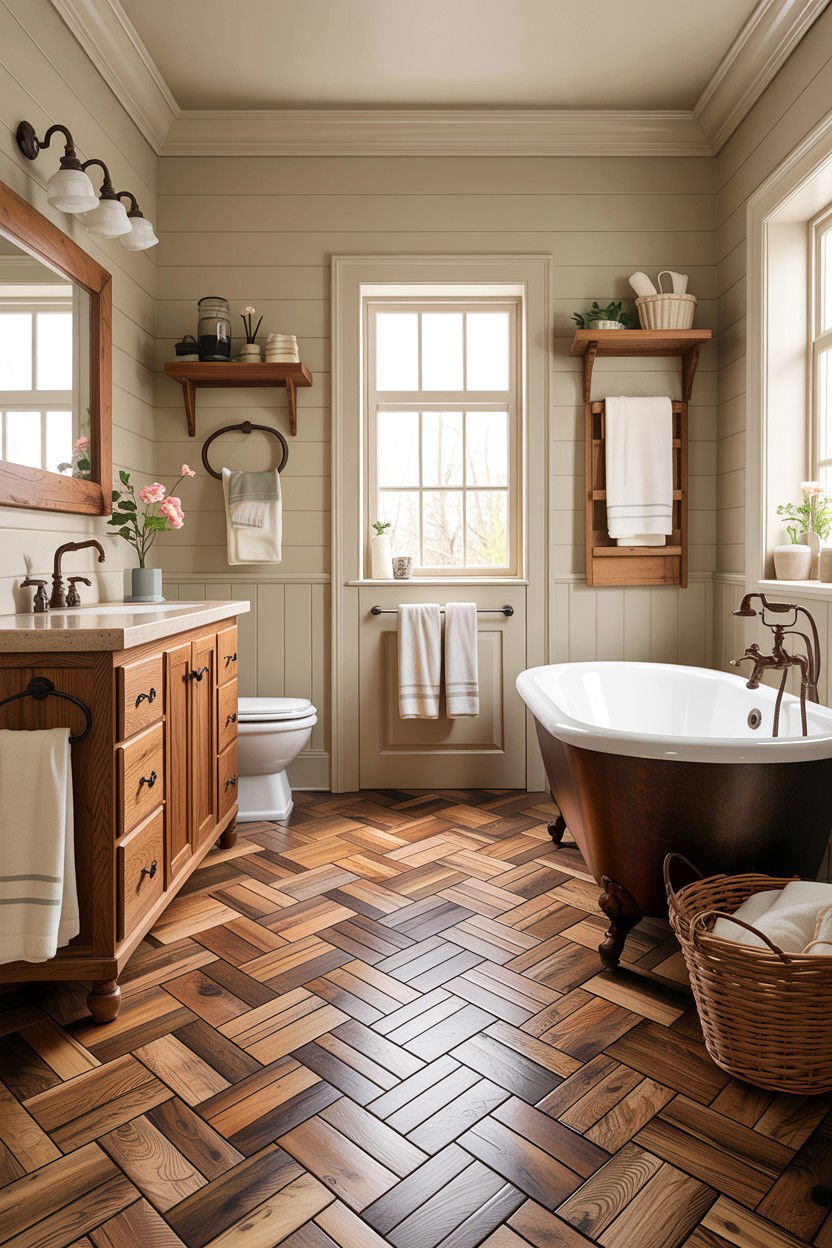 Wood Look Basketweave Floor - 30 basketweave tile bathroom ideas