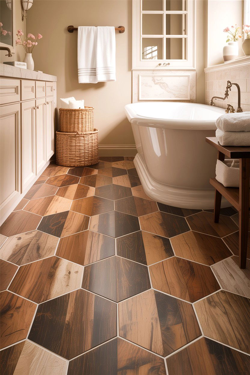 Wood Look Hexagon Tile Bathroom Floor - 30 hexagon tile bathroom ideas