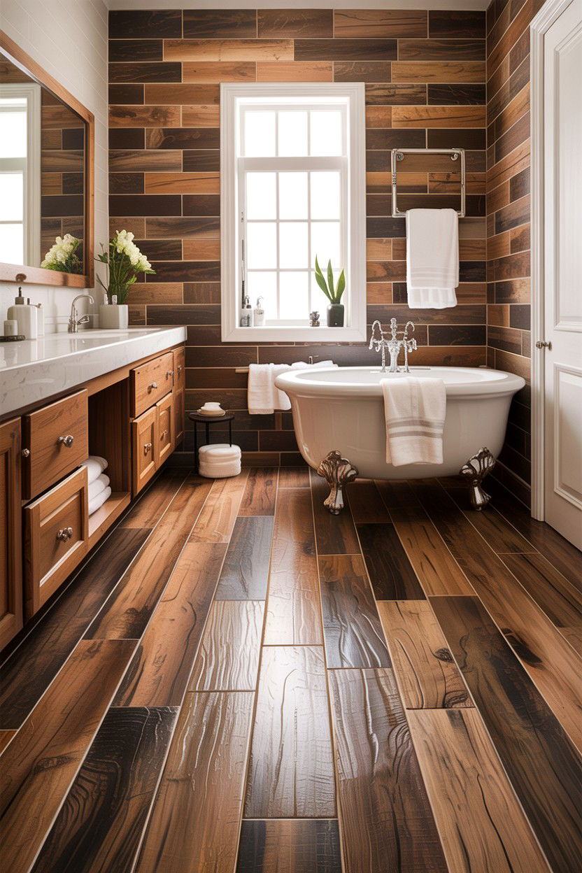 Wood Look Porcelain Tile - 30 heated bathroom floor ideas