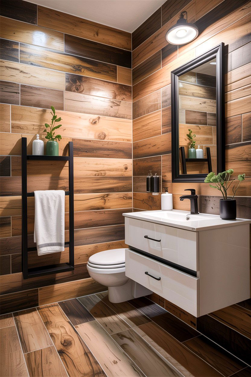 Wood Look Porcelain Tile - 30 accent tile bathroom ideas