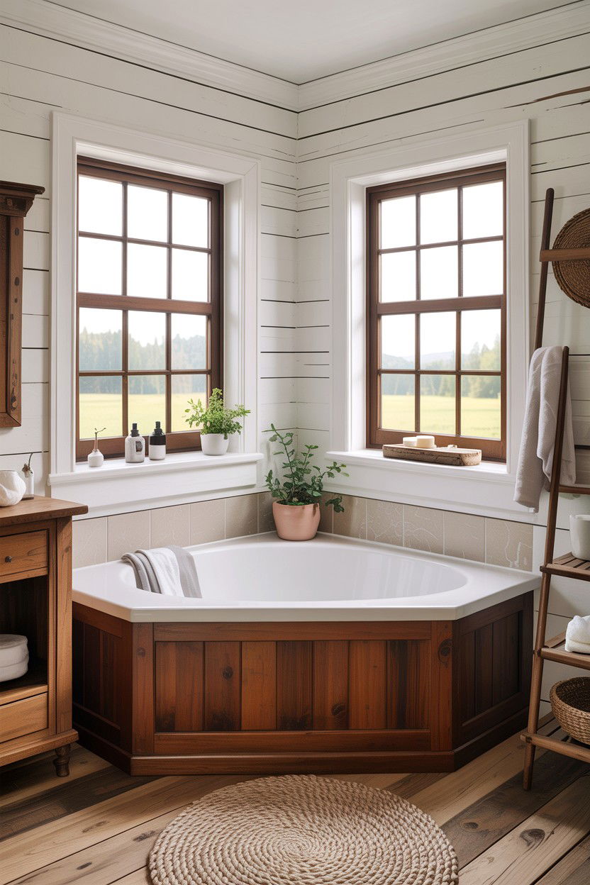 Wood Paneled Corner Tub - 30 corner tub ideas