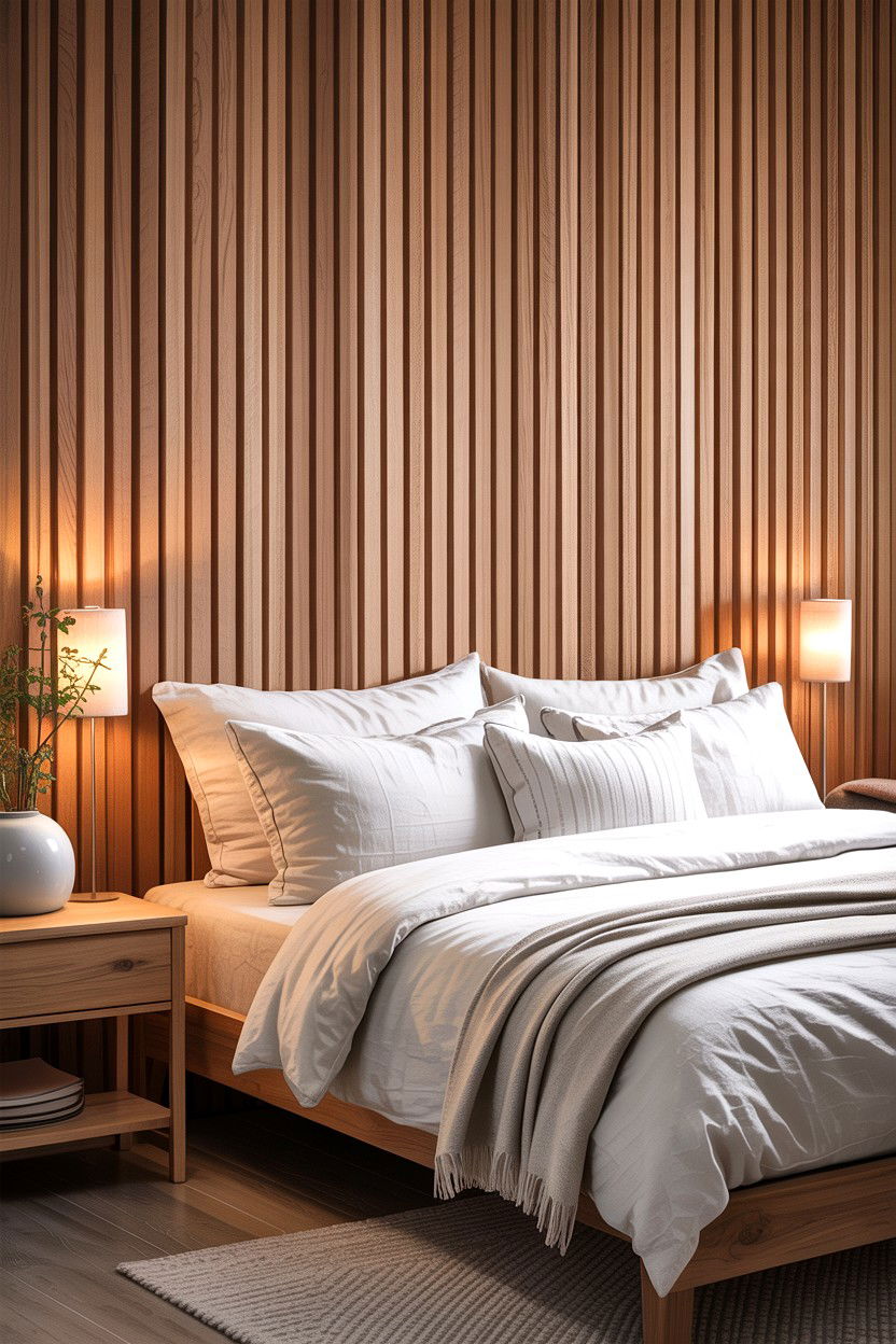 Wood Slat Accent Wall - 30 bespoke bedroom ideas